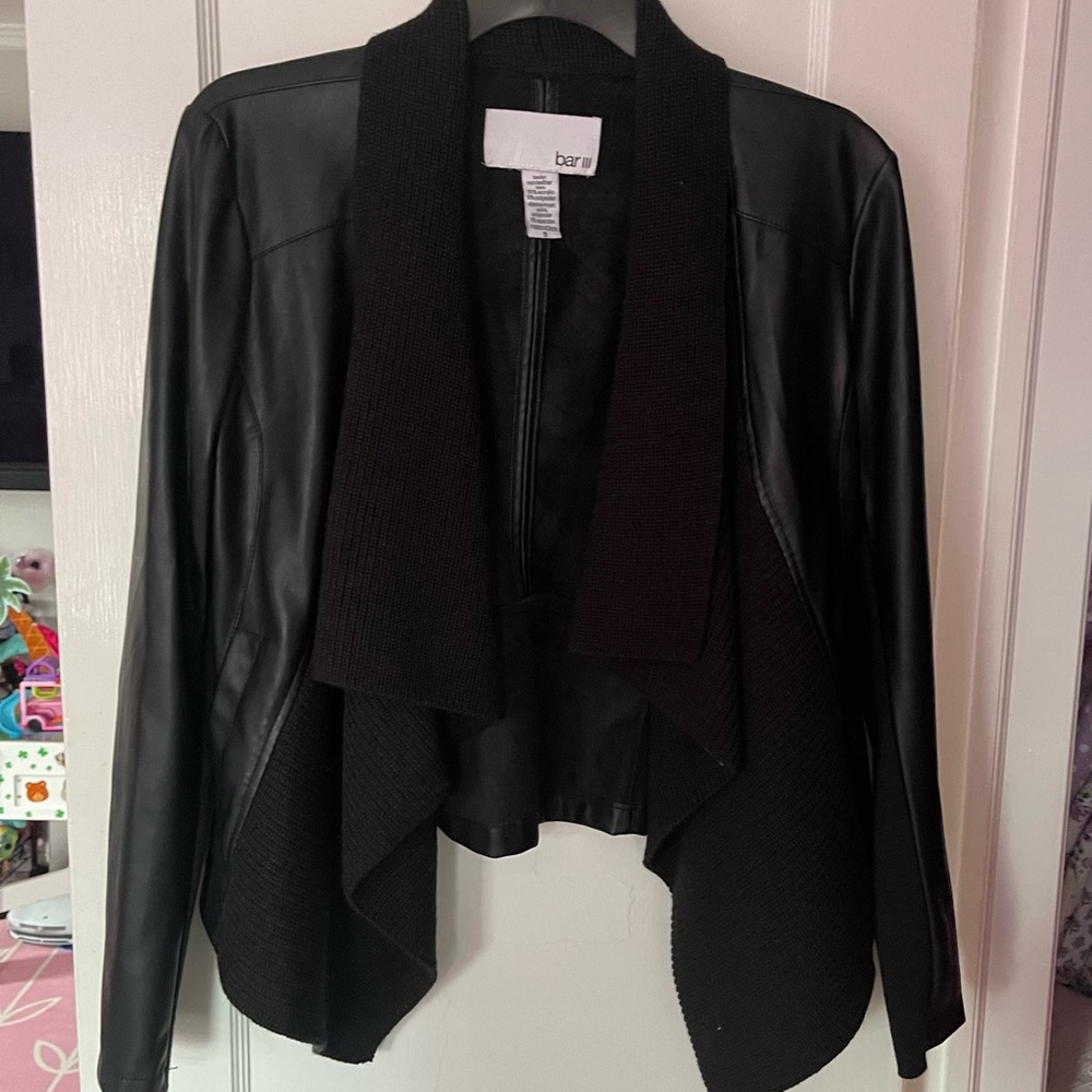 Bar III Lined Black Leather Jacket